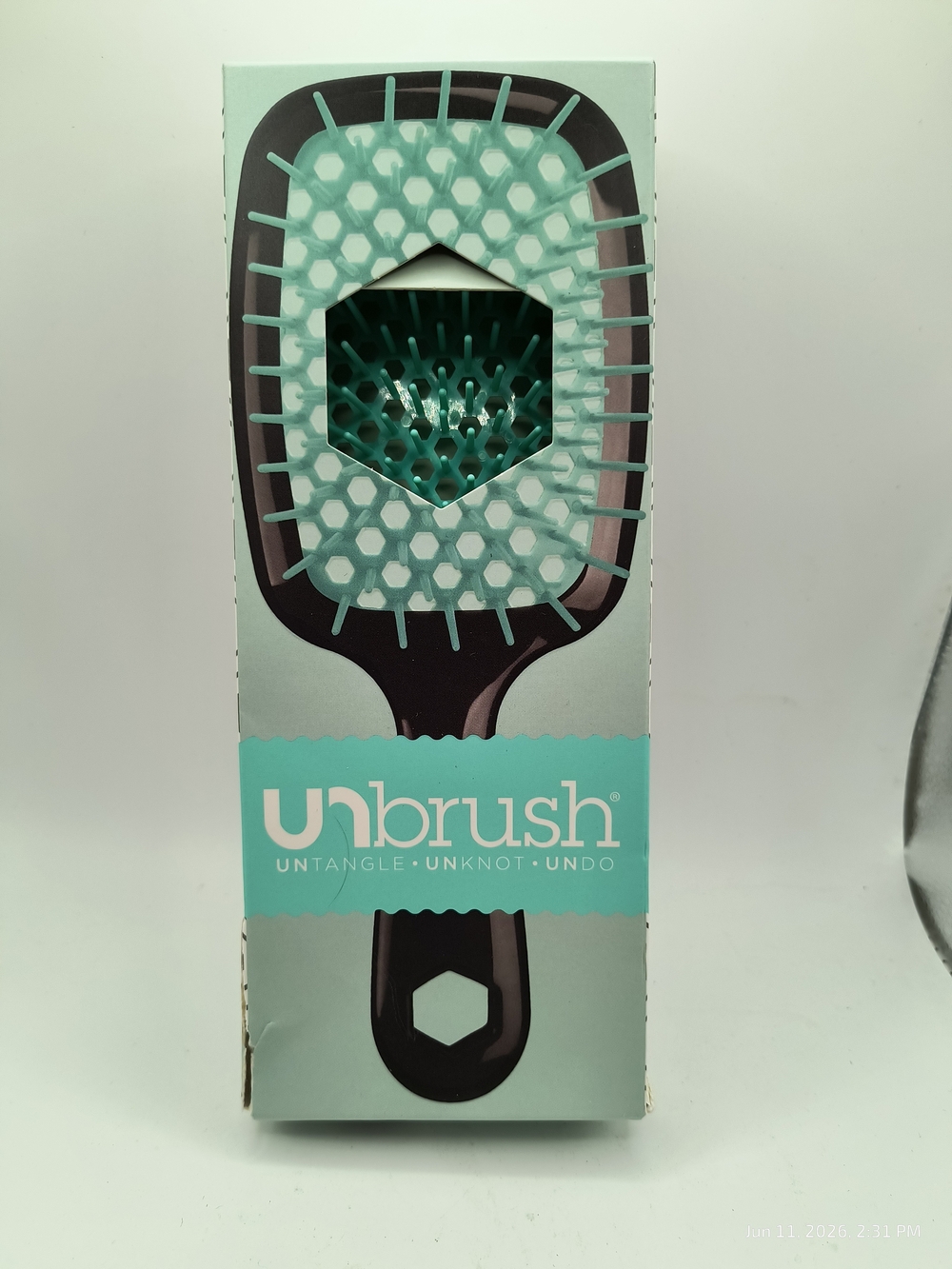UNbrush Detangling Hair Brush - Teal Lagoon/Black Untangle Vented Cushion New